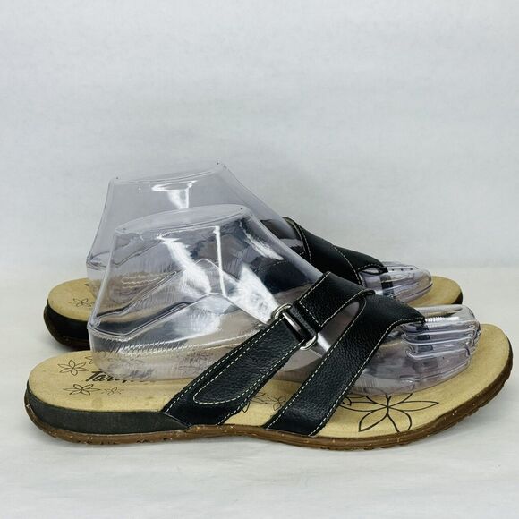 Tara M Emily Womens Sandals Shoes Size 10 Black Leather Adjustable Strap Slip On - Picture 7 of 11